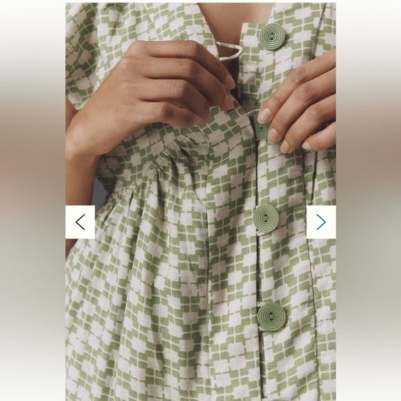 NWOT Anthropologie Renee Flutter Sleeve Linen Green Button Up Midi Shirt Dress - Picture 3 of 9